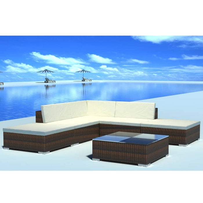 Set Divani da Giardino 6 pz con Cuscini in Polyrattan Marrone 42085