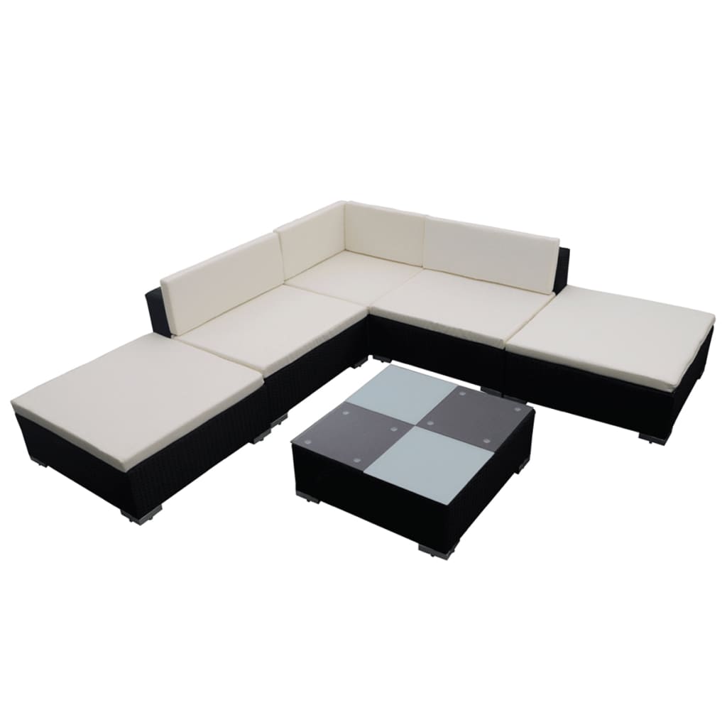Set Divani da Giardino 6 pz con Cuscini in Polyrattan Nero 42086