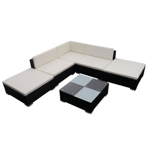 Set Divani da Giardino 6 pz con Cuscini in Polyrattan Nero 42086
