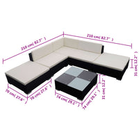 Set Divani da Giardino 6 pz con Cuscini in Polyrattan Nero 42086