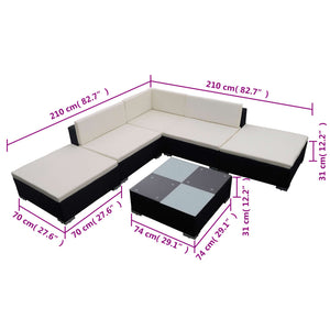 Set Divani da Giardino 6 pz con Cuscini in Polyrattan Nero 42086