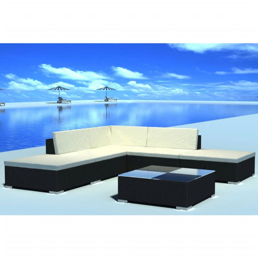 Set Divani da Giardino 6 pz con Cuscini in Polyrattan Nero 42086