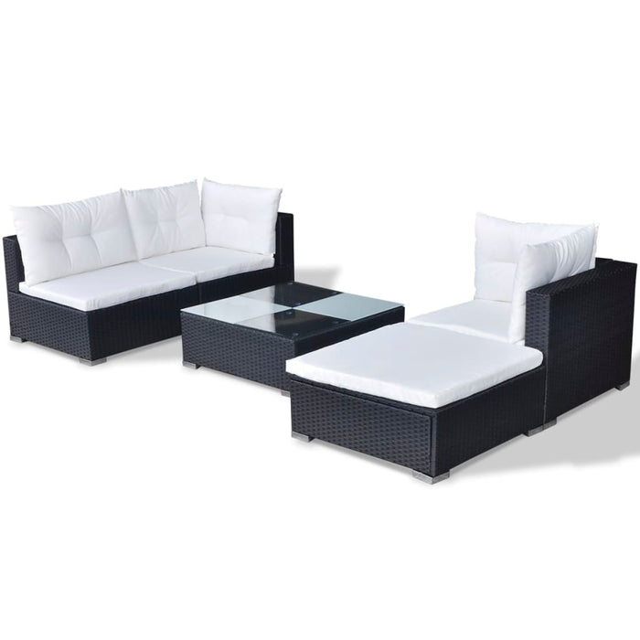 Set Divani da Giardino 5 pz con Cuscini in Polyrattan Nero 42100