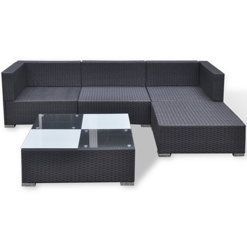 Set Divani da Giardino 5 pz con Cuscini in Polyrattan Nero 42100