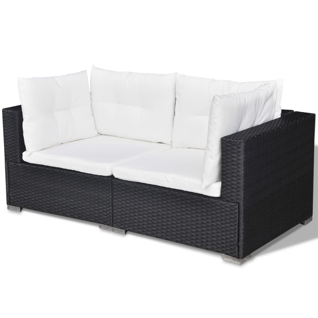 Set Divani da Giardino 5 pz con Cuscini in Polyrattan Nero 42100