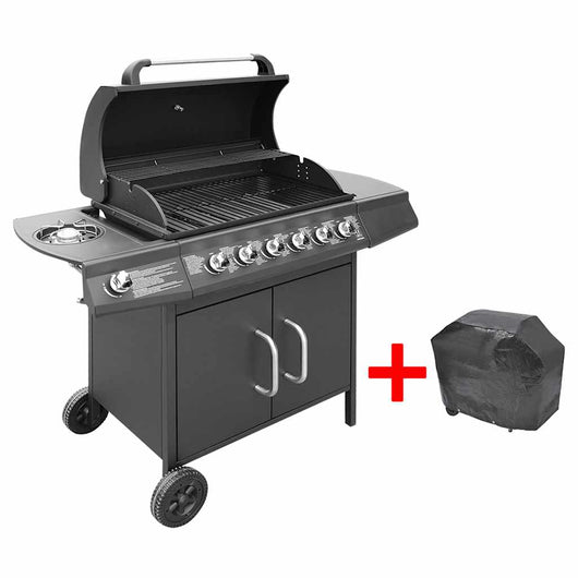 Barbecue e Griglia a Gas 6+1 Fornelli Nero cod mxl 15648