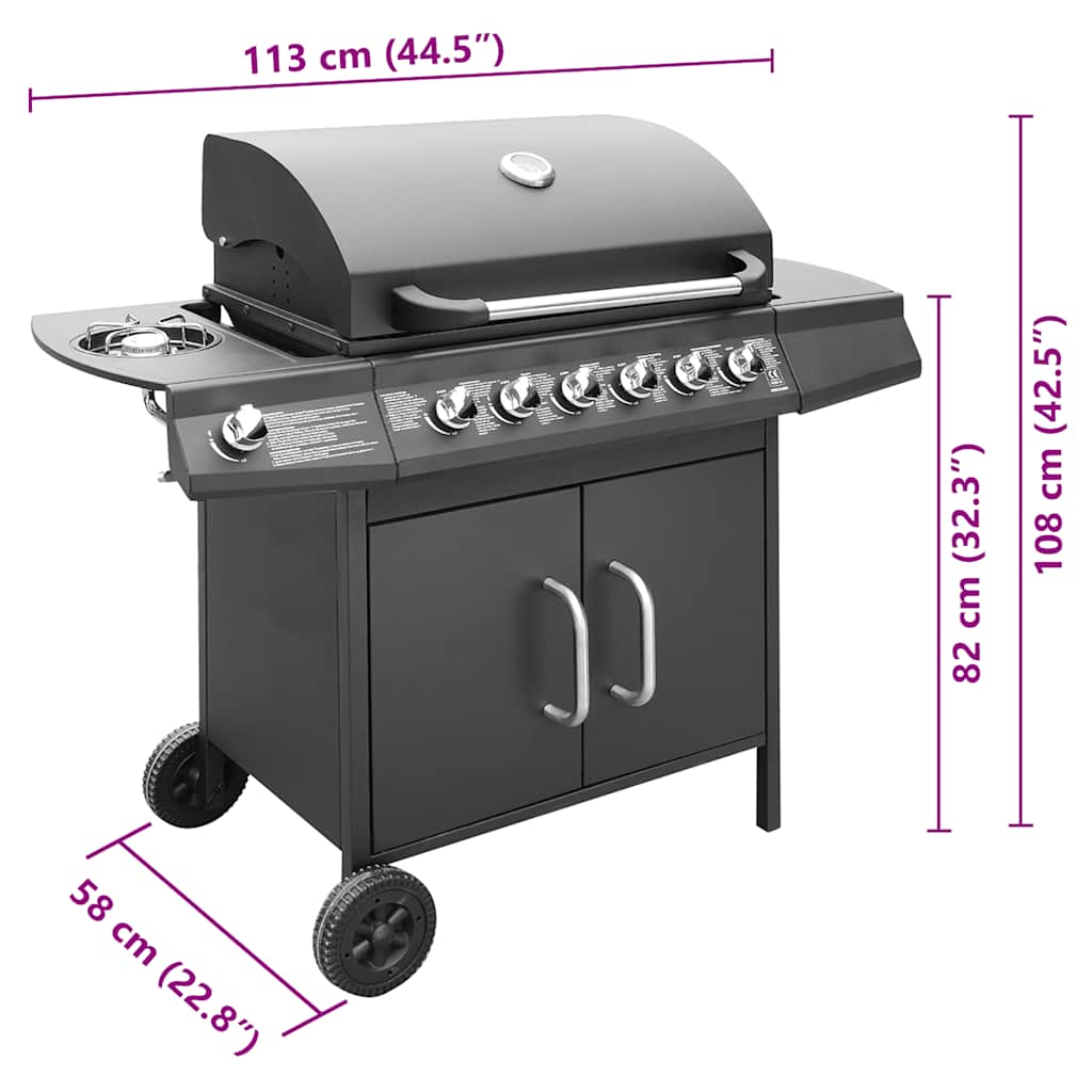 Barbecue e Griglia a Gas 6+1 Fornelli Nero 41905