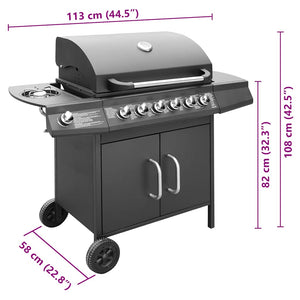 Barbecue e Griglia a Gas 6+1 Fornelli Nero 41905