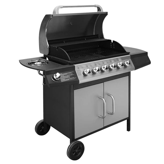 Barbecue e Griglia a Gas 6+1 Fornelli Nero e Argento 41907