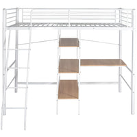 Letto Rialzato con Scrivania Bianco e Marrone Metallo 90x200 cm