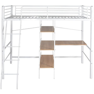 Letto Rialzato con Scrivania Bianco e Marrone Metallo 90x200 cm