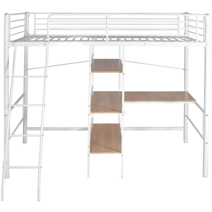 Letto Rialzato con Scrivania Bianco e Marrone Metallo 90x200 cm