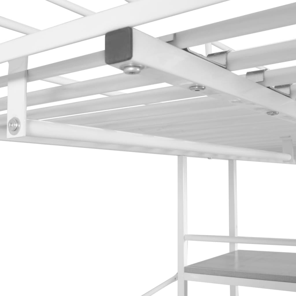 Letto Rialzato con Scrivania Bianco e Marrone Metallo 90x200 cm