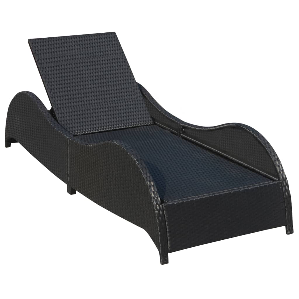 Lettino Prendisole con Cuscino in Polyrattan Nero cod mxl 27039