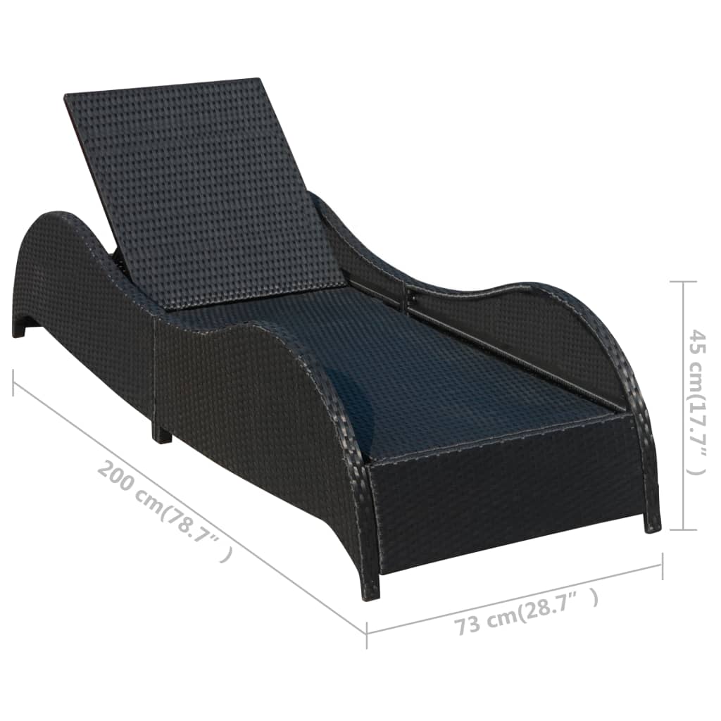 Lettino Prendisole con Cuscino in Polyrattan Nero cod mxl 27039