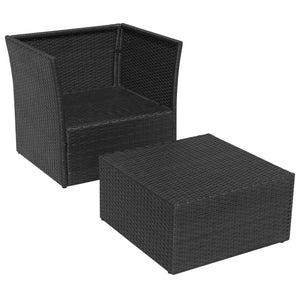 Sedia da Giardino con Poggiapiedi in Polyrattan Nero 41981