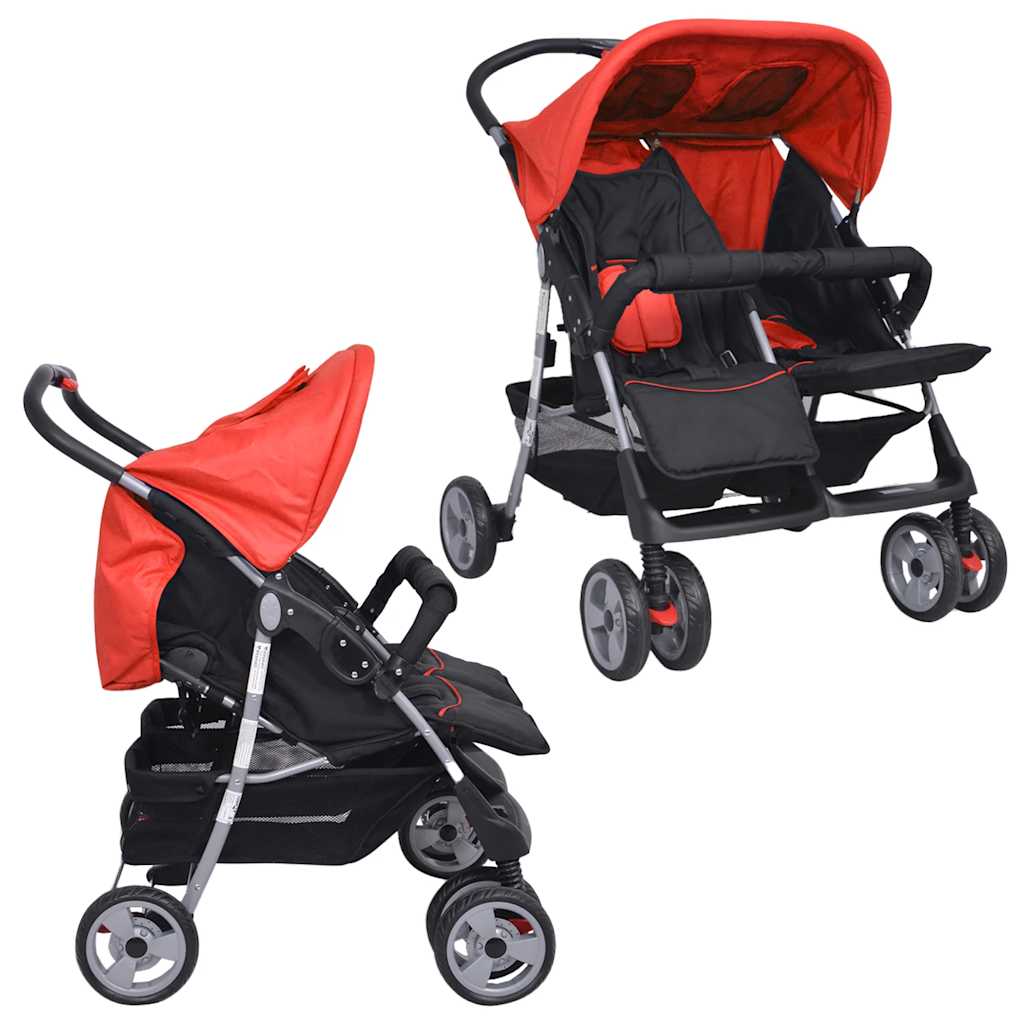 Passeggino Gemellare in Acciaio Rosso e Nerocod mxl 71844