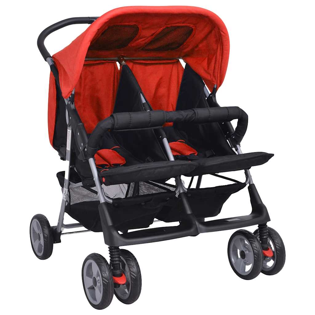 Passeggino Gemellare in Acciaio Rosso e Nero 10108