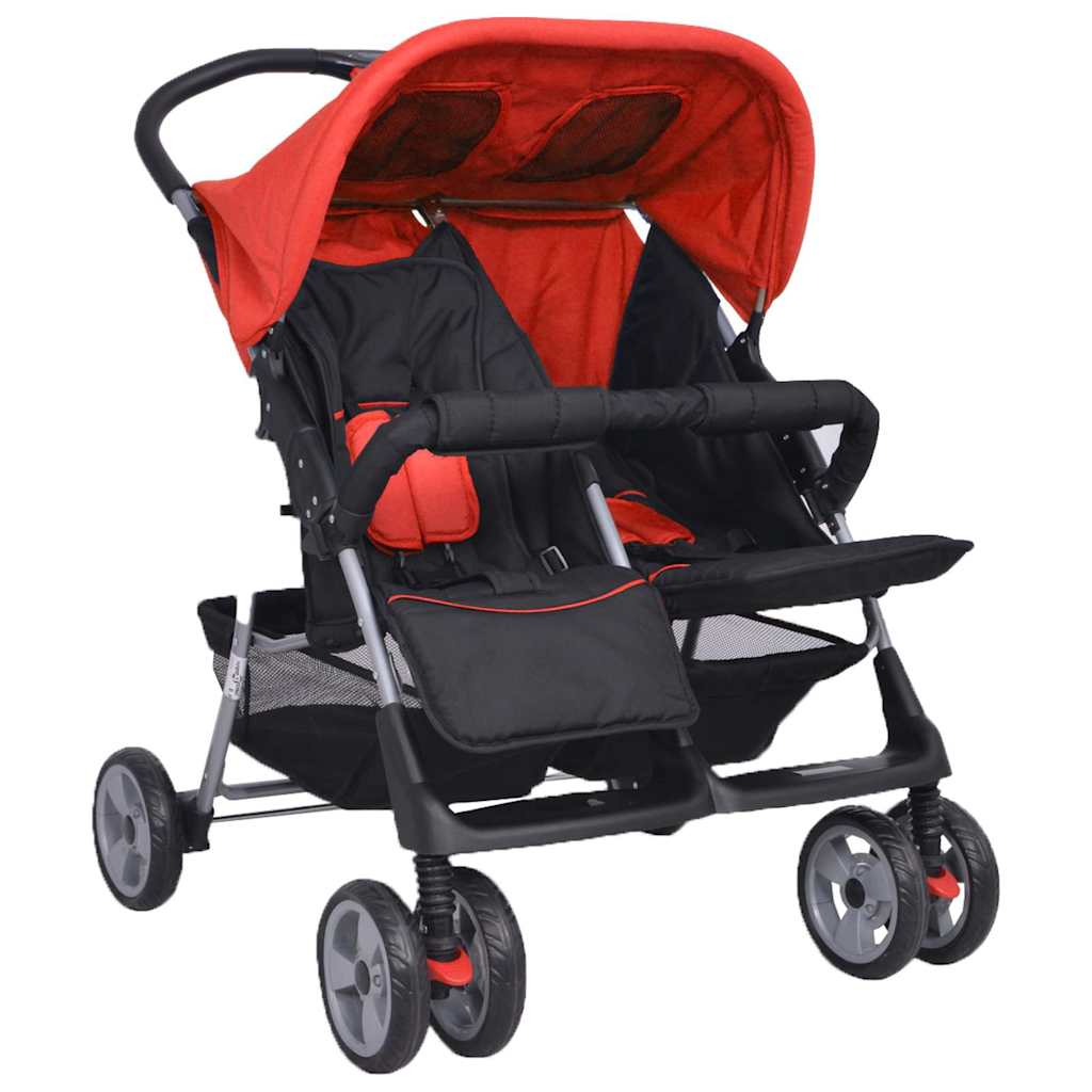 Passeggino Gemellare in Acciaio Rosso e Nero 10108