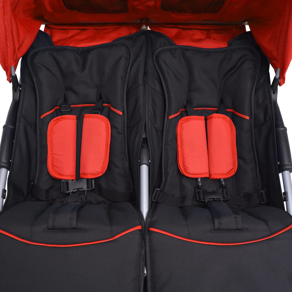 Passeggino Gemellare in Acciaio Rosso e Nero 10108