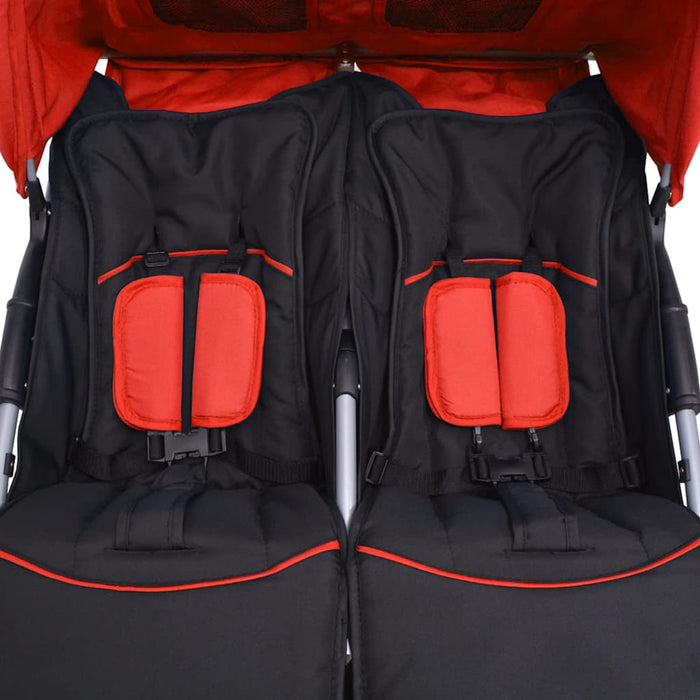 Passeggino Gemellare in Acciaio Rosso e Nero 10108