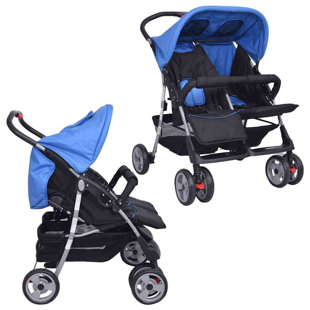 Passeggino Gemellare in Acciaio Blu e Nero 10109