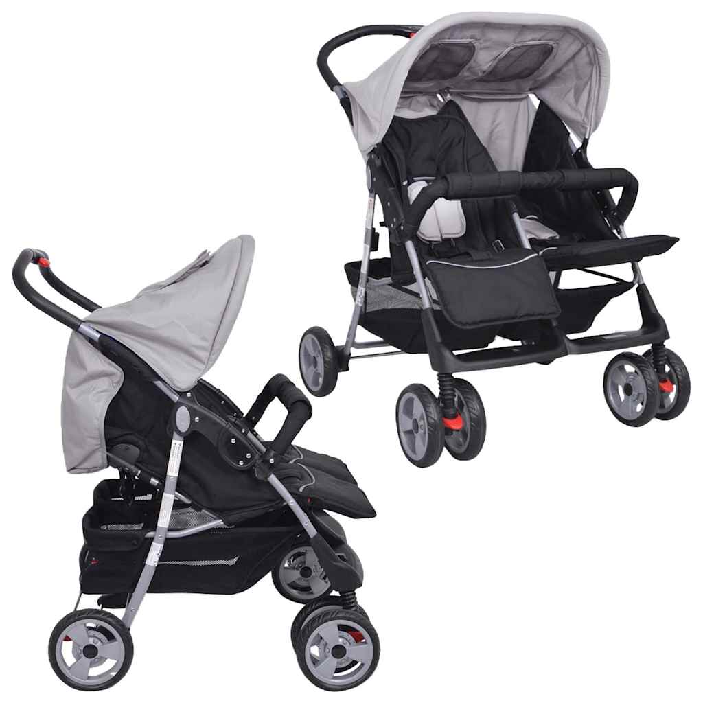 Passeggino Gemellare in Acciaio Grigio e Nero cod mxl 77826