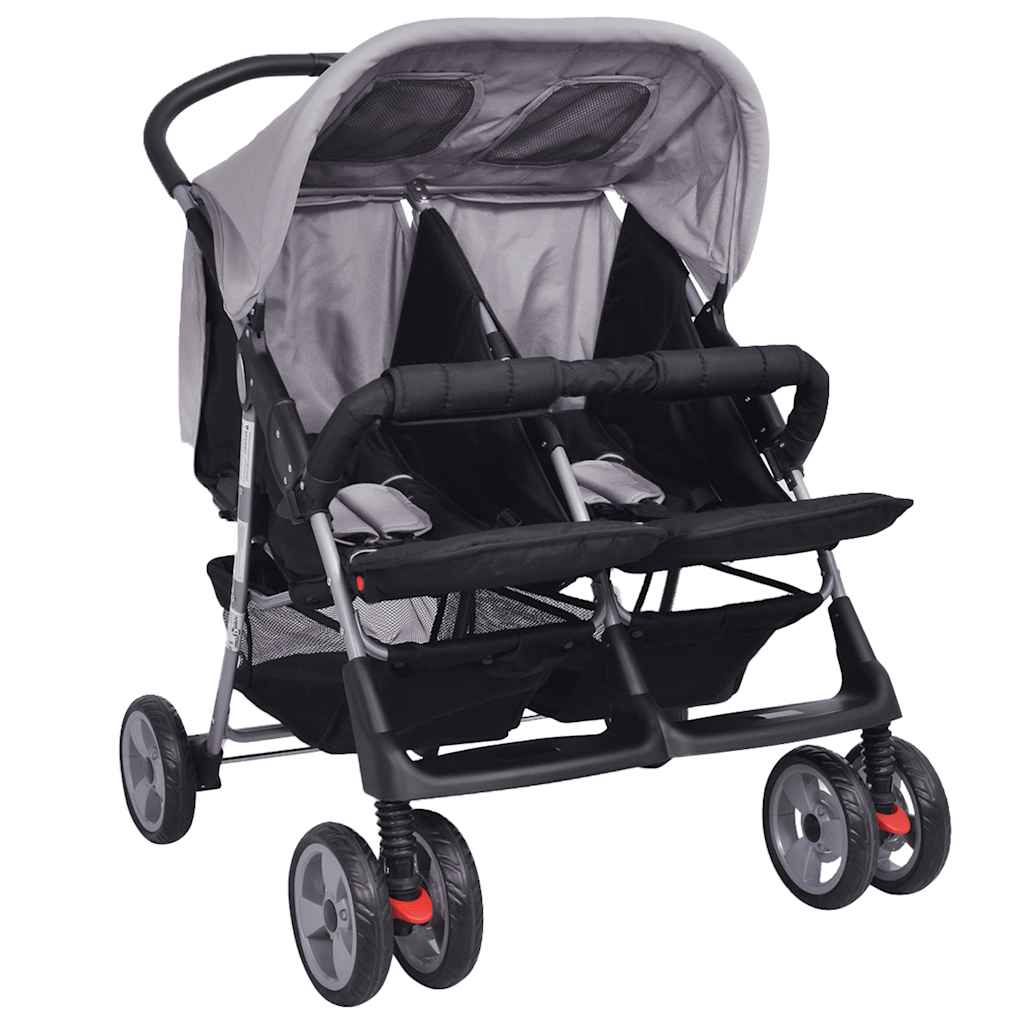 Passeggino Gemellare in Acciaio Grigio e Nero cod mxl 77826