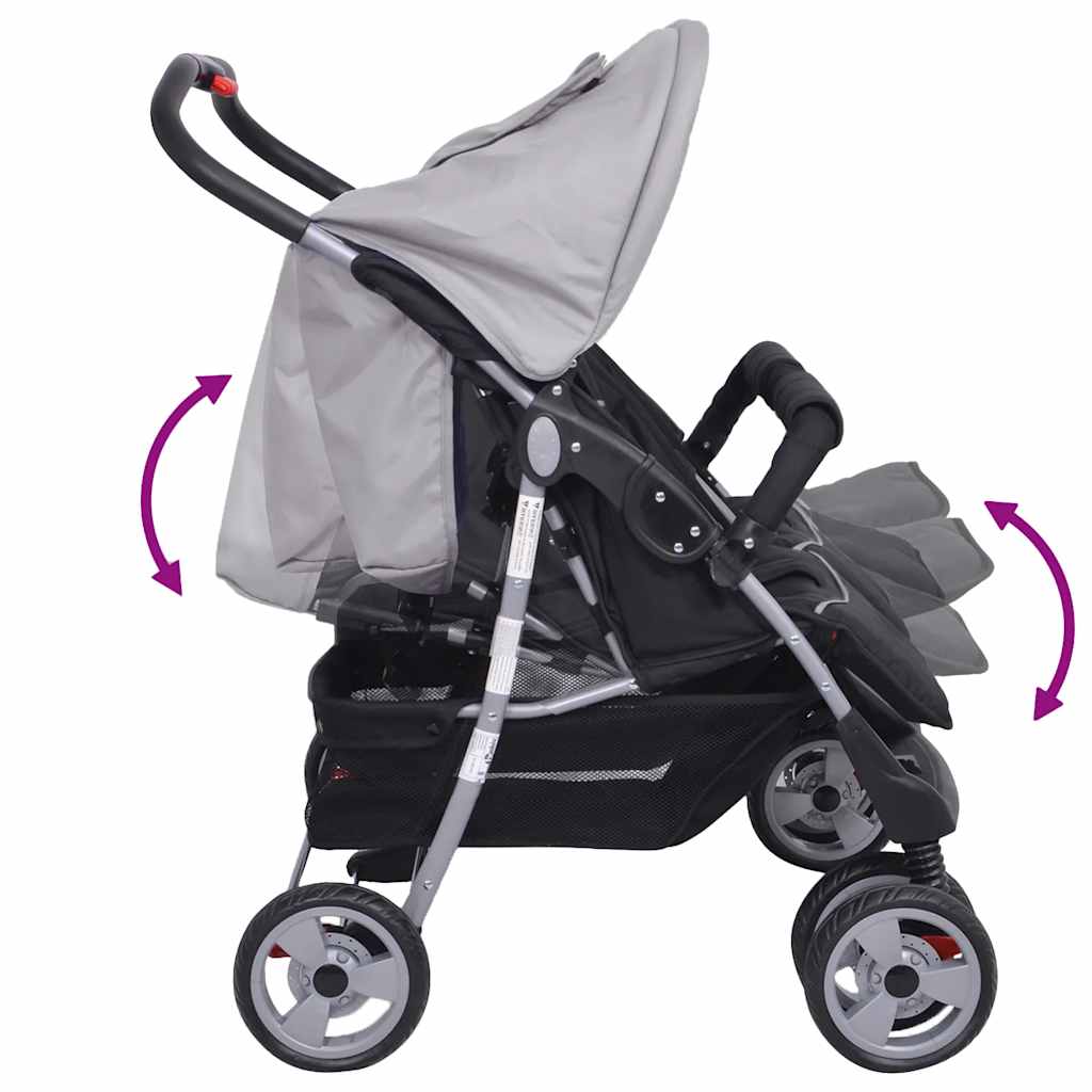 Passeggino Gemellare in Acciaio Grigio e Nero cod mxl 77826
