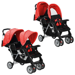 Passeggino Gemellare a Tandem in Acciaio Rosso e Nero  cod mxl 68992