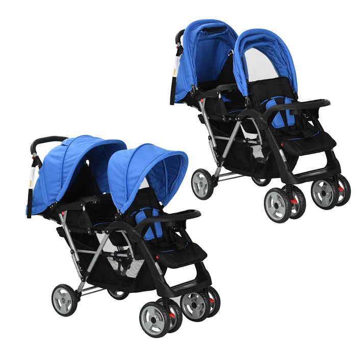 Passeggino Gemellare a Tandem in Acciaio Blu e Nero  cod mxl 77489