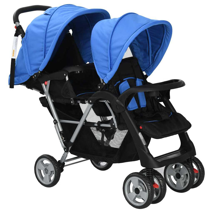 Passeggino Gemellare a Tandem in Acciaio Blu e Nero 10112