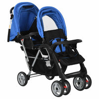 Passeggino Gemellare a Tandem in Acciaio Blu e Nero 10112