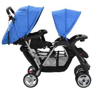 Passeggino Gemellare a Tandem in Acciaio Blu e Nero  cod mxl 77489