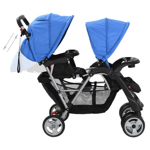 Passeggino Gemellare a Tandem in Acciaio Blu e Nero  cod mxl 77489