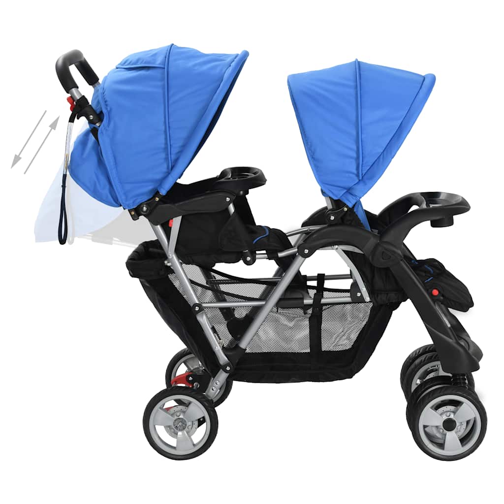 Passeggino Gemellare a Tandem in Acciaio Blu e Nero 10112