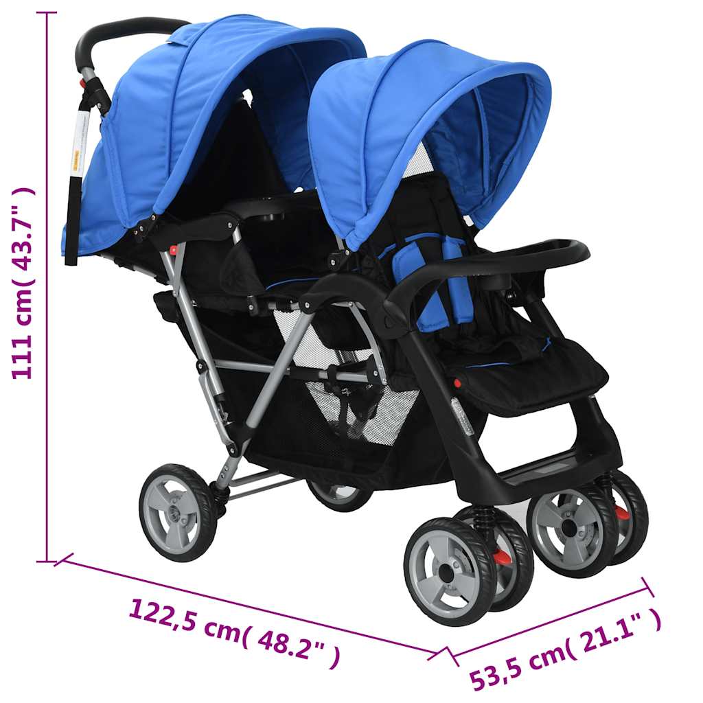 Passeggino Gemellare a Tandem in Acciaio Blu e Nero 10112