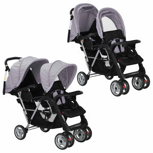 Passeggino Gemellare a Tandem in Acciaio Grigio e Nero cod mxl 126991