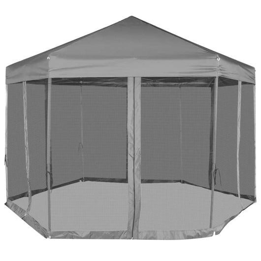 Gazebo Esagonale Pop-Up con 6 Pareti Grigio 3,6x3,1 m 42111