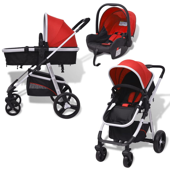 Passeggino 3 in 1 in Alluminio Rosso e Nero 10114