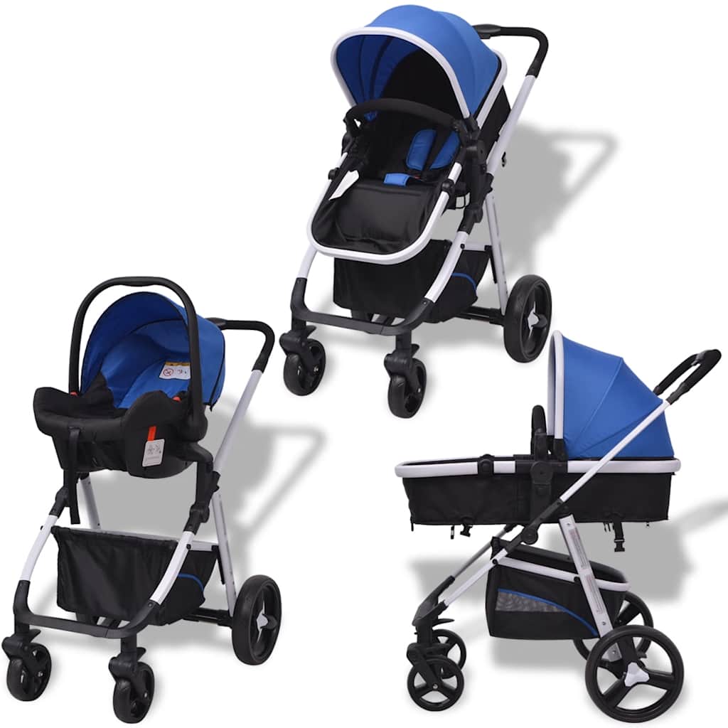 Passeggino 3 in 1 in Alluminio Blu e Nero 10115