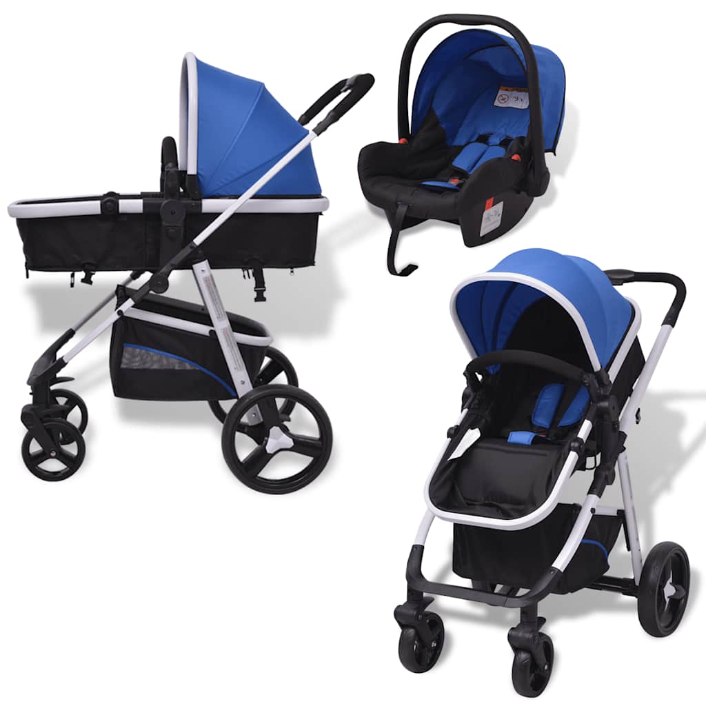 Passeggino 3 in 1 in Alluminio Blu e Nero 10115