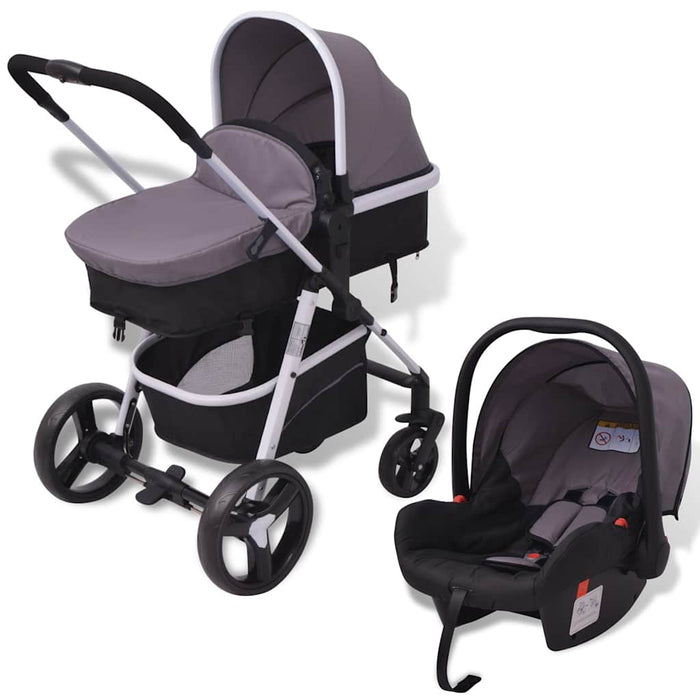 Passeggino 3 in 1 in Alluminio Grigio e Nero 10116