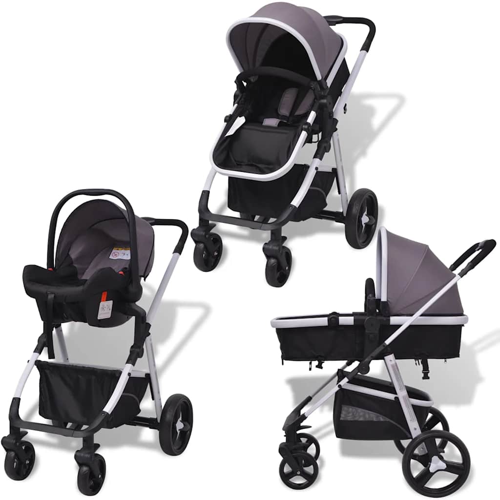 Passeggino 3 in 1 in Alluminio Grigio e Nero 10116