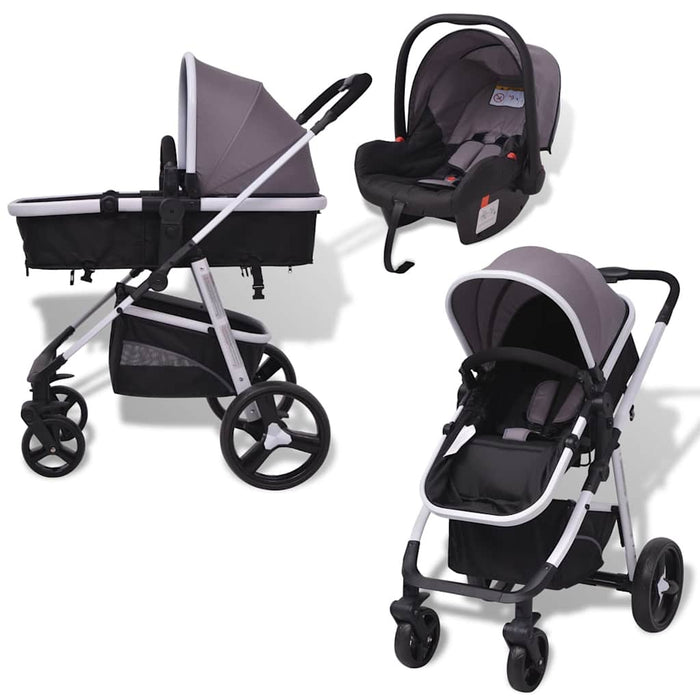 Passeggino 3 in 1 in Alluminio Grigio e Nero 10116