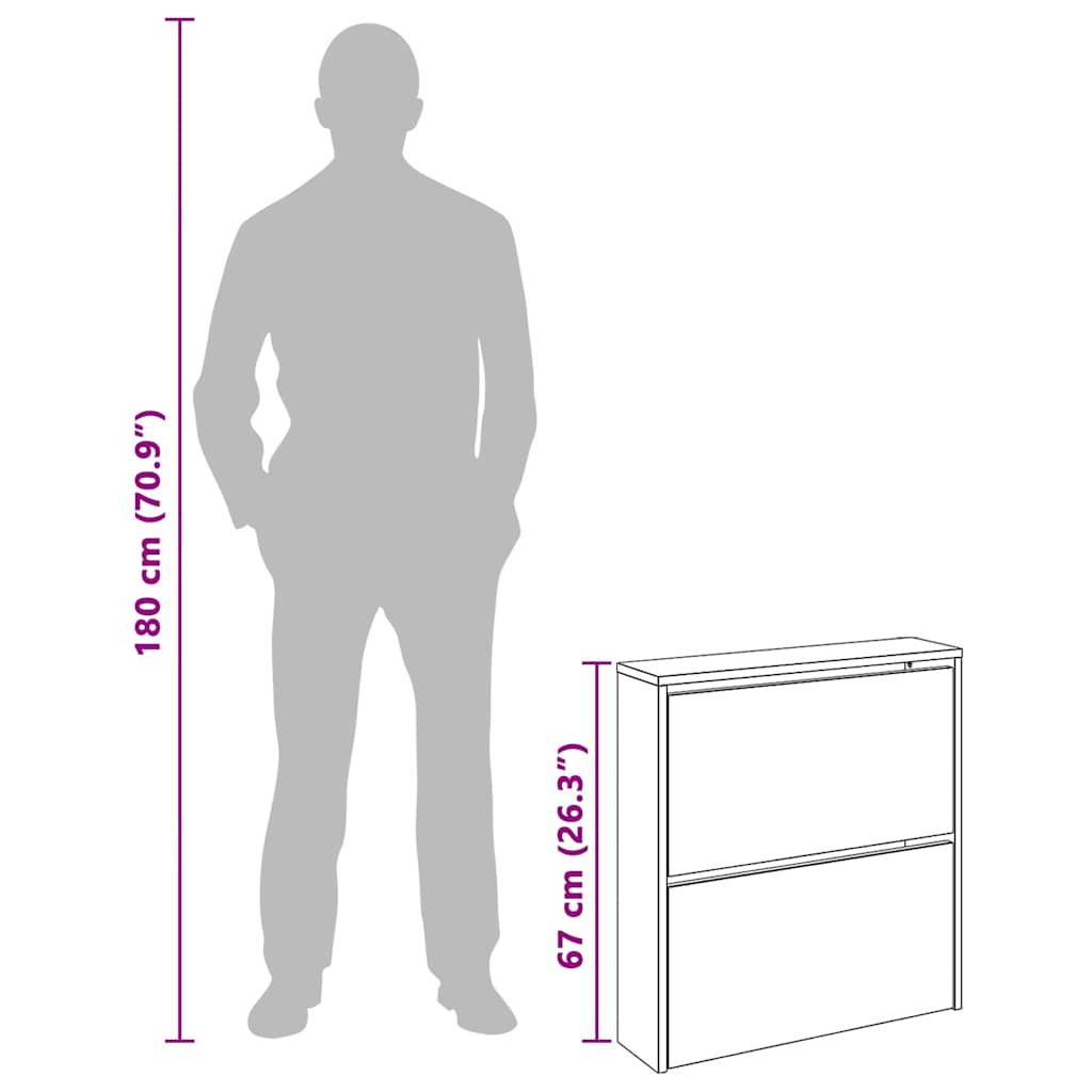 Scarpiera con 2 Ripiani e Specchio Colore Rovere 63x17x67 cm 243045