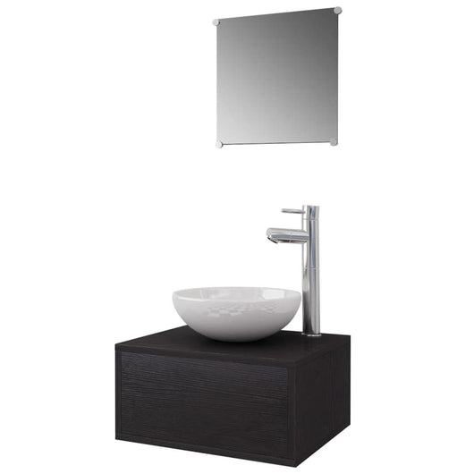 Set Mobili da Bagno 4 pz con Lavabo e Rubinetto Nero-Mobile per bagno