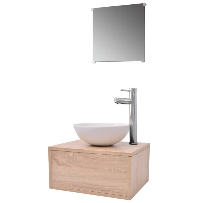 Set Mobili da Bagno 4 pz con Lavabo e Rubinetto Beigecod mxl 71249