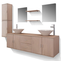 Set Mobili da Bagno 11 pz con Lavabo e Rubinetto Beige 273688