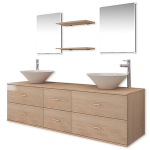 Set Mobili da Bagno 9 pz con Lavabo e Rubinetto Beige 273690
